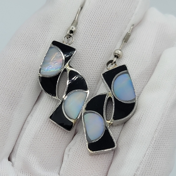 Unique Earrings Silvertone Iridescent Curve Earrings #1126 - Picture 10 of 10